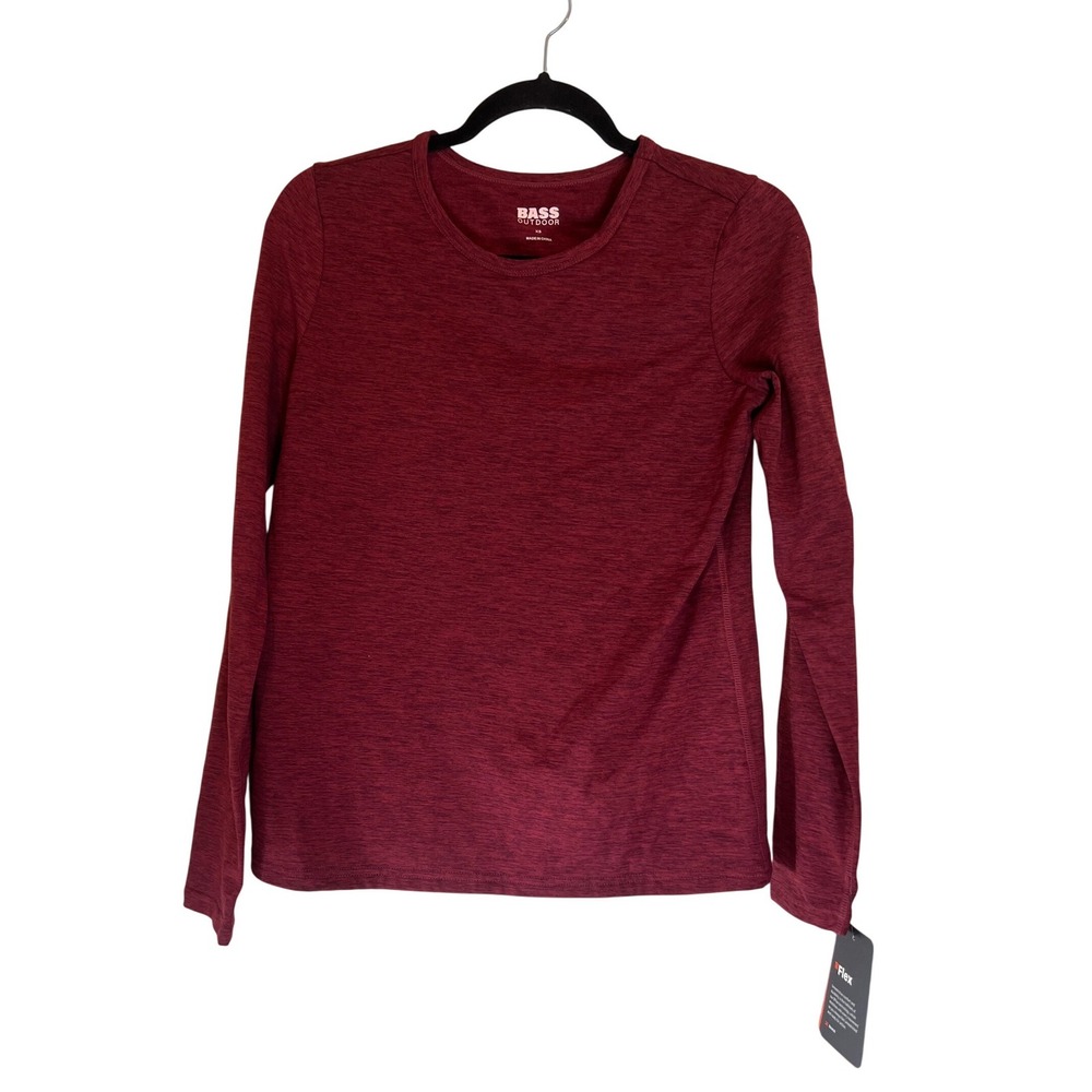 NWT Bass Outdoor Womens XS Long Sleeve Crew Neck‎ Top Pomegranate Heathered Flex